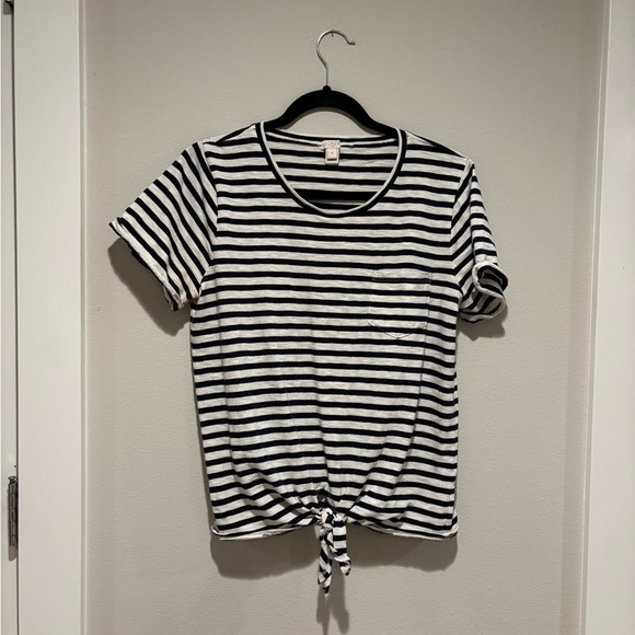 J. Crew Tops - J. Crew White and Blue Relaxed Tie Front Tee Medium